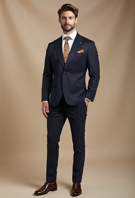 2-delad kostym för herr – Cavani James Marinblå Super 130s Ull