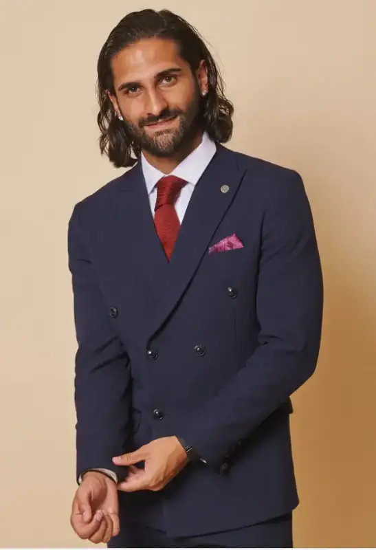 2-delat double-breasted blått herrkostym med rutor - Bromley Navy DB-kostym - Bild 2