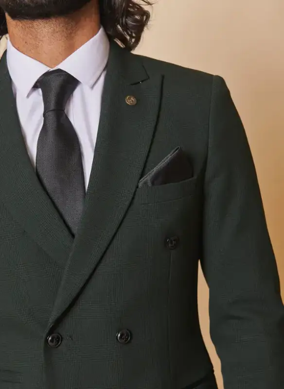 2-delat dubbelknäppt grönt herrkostym med rutor - Bromley Olive DB kostym - Bild 3