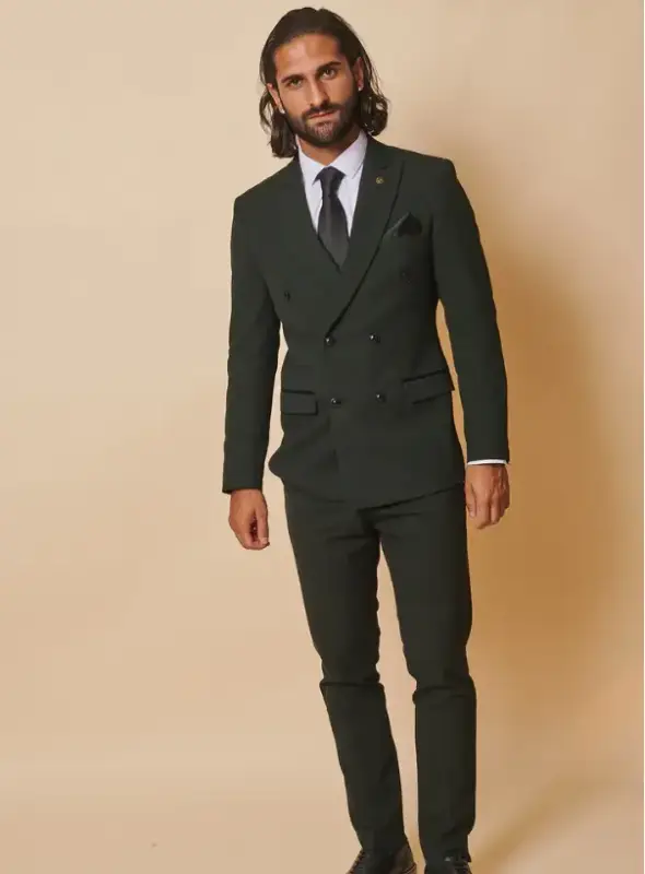 2-delat dubbelknäppt grönt herrkostym med rutor - Bromley Olive DB kostym - Bild 7