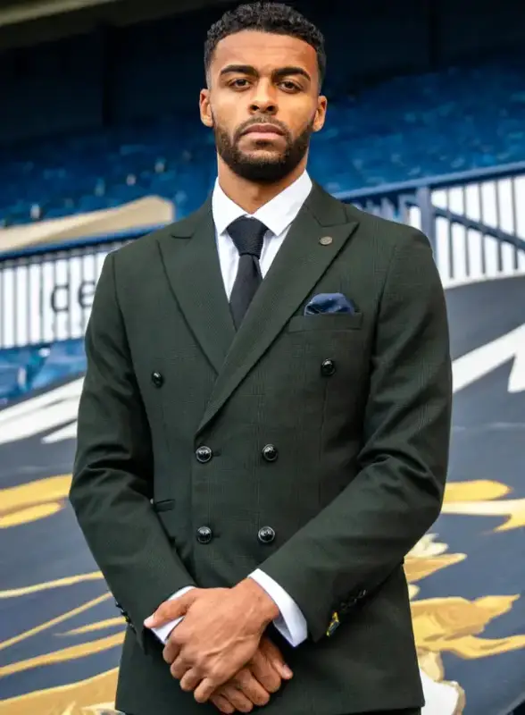 2-delat dubbelknäppt grönt herrkostym med rutor - Bromley Olive DB kostym - Bild 5