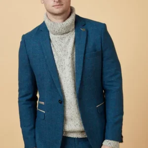 2-Delat Herrkostym - Blått Herrkostym - Dion Blue Herringbone 2-delar