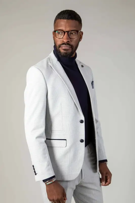 2-delat kostym - rutigt vitt herrkostym - Marc Darcy Bromley Stone - Bild 6