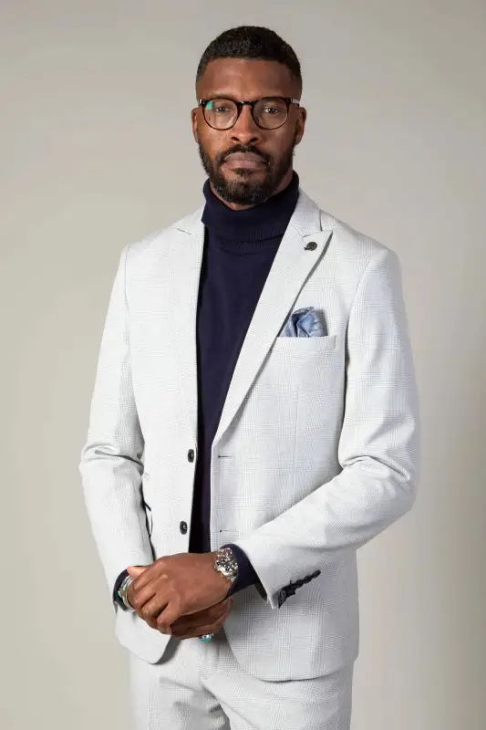 2-delat kostym - rutigt vitt herrkostym - Marc Darcy Bromley Stone