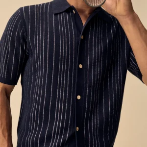 Stenströms Piké Knitted Striped Hemp / Supima Cotton