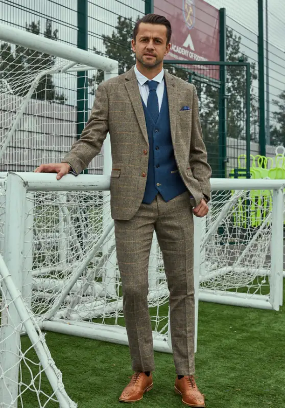 3-delad Herrkostym – Marc Darcy Ted Tan Mix Dion Blå - Bild 2