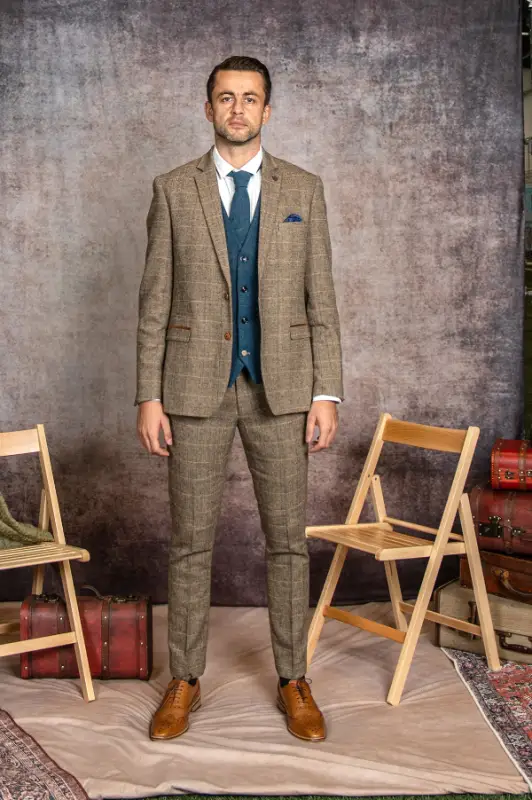 3-delad Herrkostym – Marc Darcy Ted Tan Mix Dion Blå - Bild 3