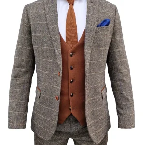3-delat herrkostym Marc Darcy Herringbone brown - Mix and Match