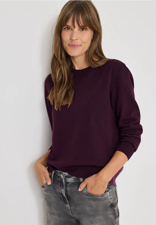 Mjuk tröja med rund hals, vinröd - Bild 2