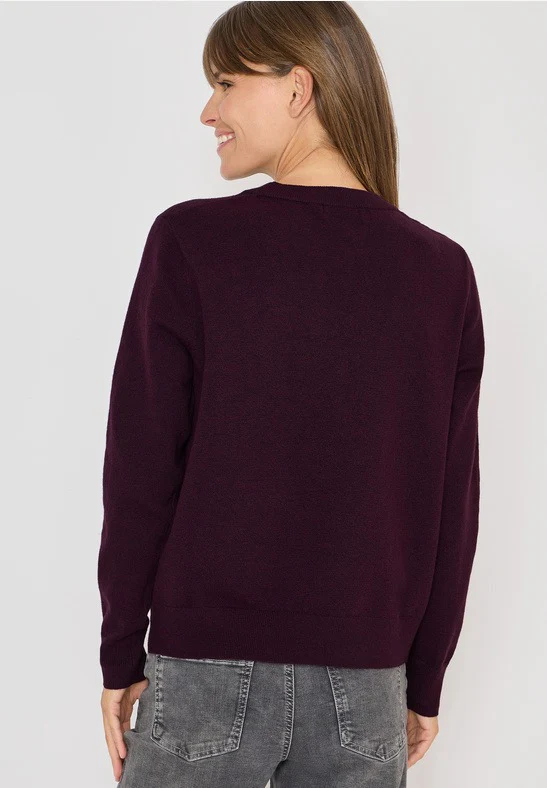 Mjuk tröja med rund hals, vinröd - Bild 4