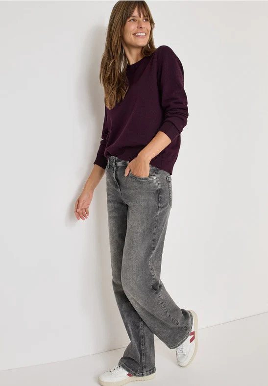 Mjuk tröja med rund hals, vinröd - Bild 5