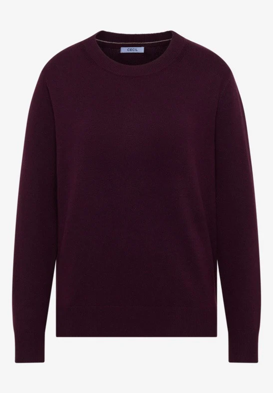 Mjuk tröja med rund hals, vinröd - Bild 6