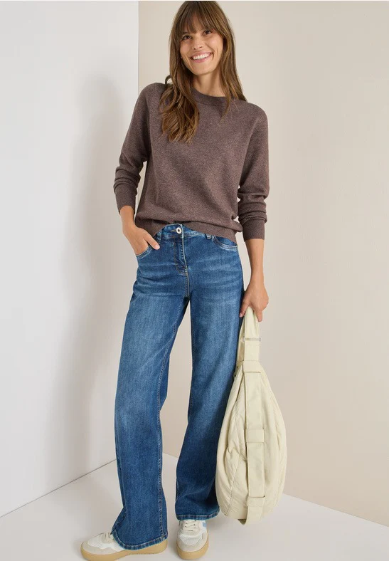 Mjuk tröja med rund hals, taupe melange - Bild 4