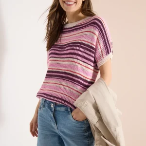 Kortärmad tröja i bandgarn från Cecil , druvröd