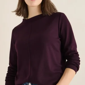 Enfärgad tröja med trattkrage, vinröd