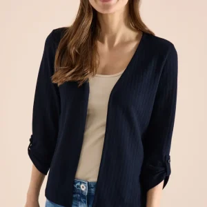 3/4 ärmad jacka i stickad look, marin