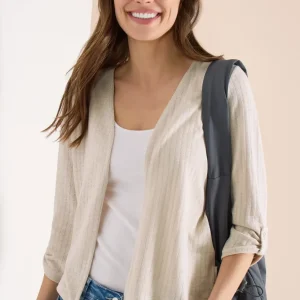 3/4 ärmad jacka i stickad look, beige