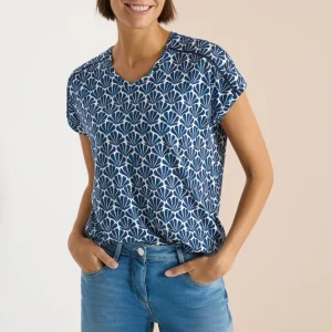 Kortärmad tröja med spetsdetalj från Cecil , blå