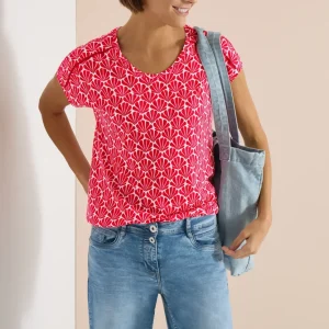 Kortärmad tröja med spetsdetalj från Cecil , röd