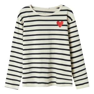 Vit blå Randig topp med hjärta