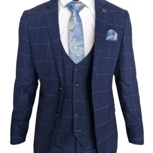 Blå herrdräkt - 3-delat rutigt kostym - Edison navy