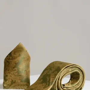 Brun-grön Gentlemans set - Slips & Näsduk | Marc Darcy