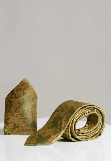 Brun-grön Gentlemans set - Slips & Näsduk | Marc Darcy - Bild 2