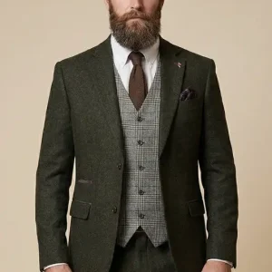 CASTLESON Chief – Herrkostym Olivgrön Tweed Mix & Match