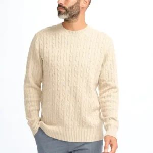 Cavani Foston Beige – Kabelstickad ulltröja för herr