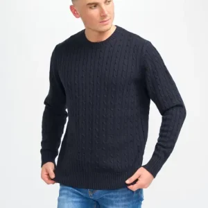 Cavani Foston Marinblå – Kabelstickad ulltröja för herr