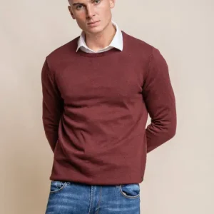 Cavani KN101 Vinröd – Stickad tröja för herr