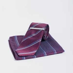 Cavani - Vinröd Randig Slips Set