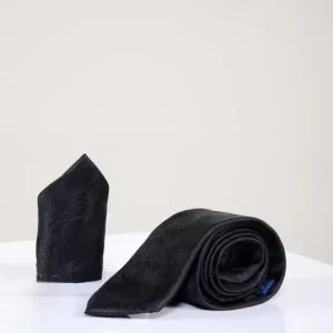 Gentlemens set svart paisley slips med näsduk | Marc Darcy