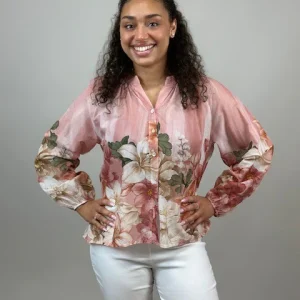 VÅRYRA! Bomullsblus med blombård, rosa