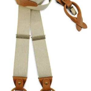 Klassiska hängslen Essential Ecru med bruna läderremmar