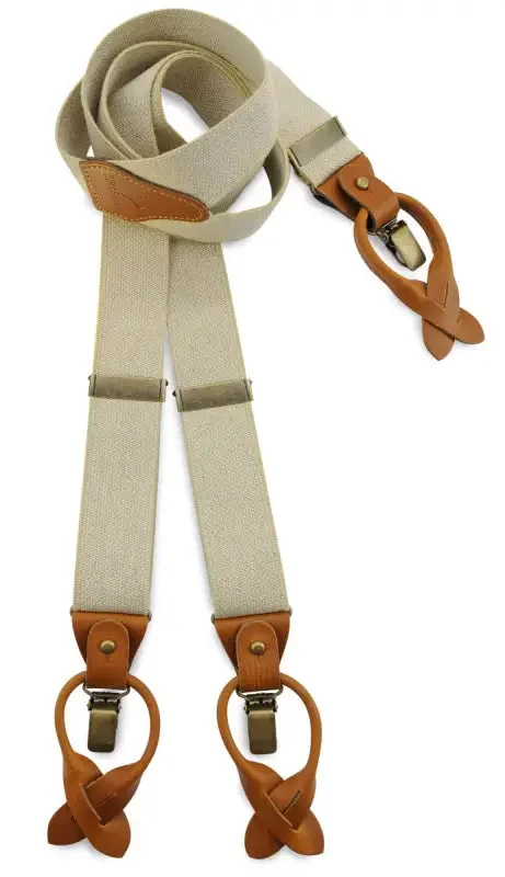 Klassiska hängslen Essential Ecru med bruna läderremmar - Bild 2