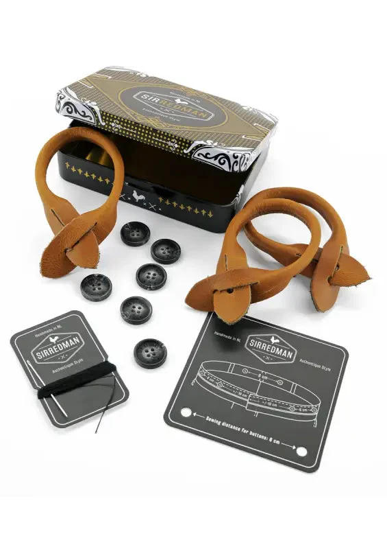 Klassiska hängslen Essential Ecru med bruna läderremmar - Bild 4