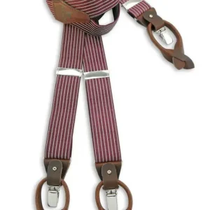 Klassiska hängslen vinröda med läderöglor