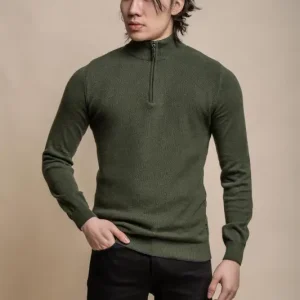 Kyle Olivgrön – Pullover Herr med Dragkedja – Cavani