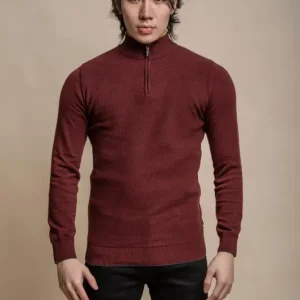 Kyle Vinröd – Pullover Herr med Dragkedja – Cavani