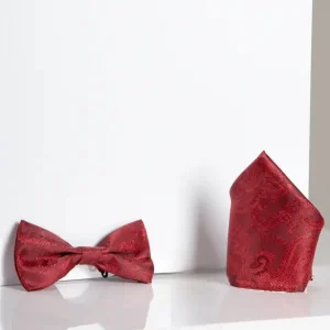 Marc Darcy Gentleman-set Röd Paisley Fluga med Ficknäsduk