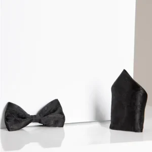 Marc Darcy Herrset Svart Paisley Flugnäsduk med Ficknäsduk