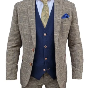 Mix and match - 3-delat herrdräkt Herringbone Brown/Navy