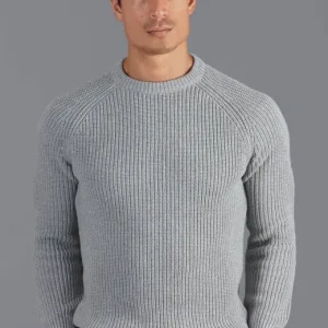 Ribbstickad fiskartröja i bomull för herr