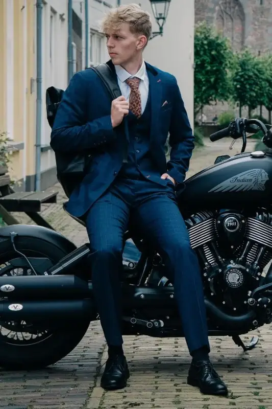 CASTLESON – Byxa Corporal Check Navy - Bild 2