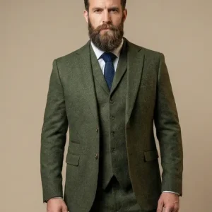 TAVERNY Chief - Herrkostym i olivgrön tweed