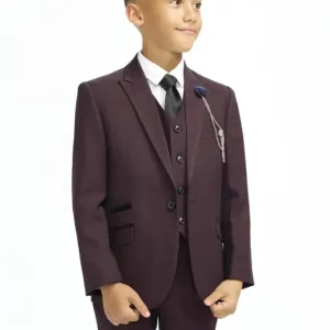 Tredelad kostym för barn – Caridi Vinröd