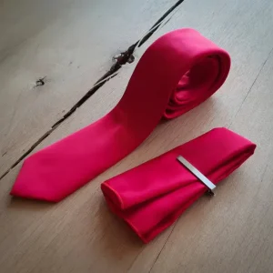 Vinröd Slips & Näsduk med Slipsklämma | Cavani